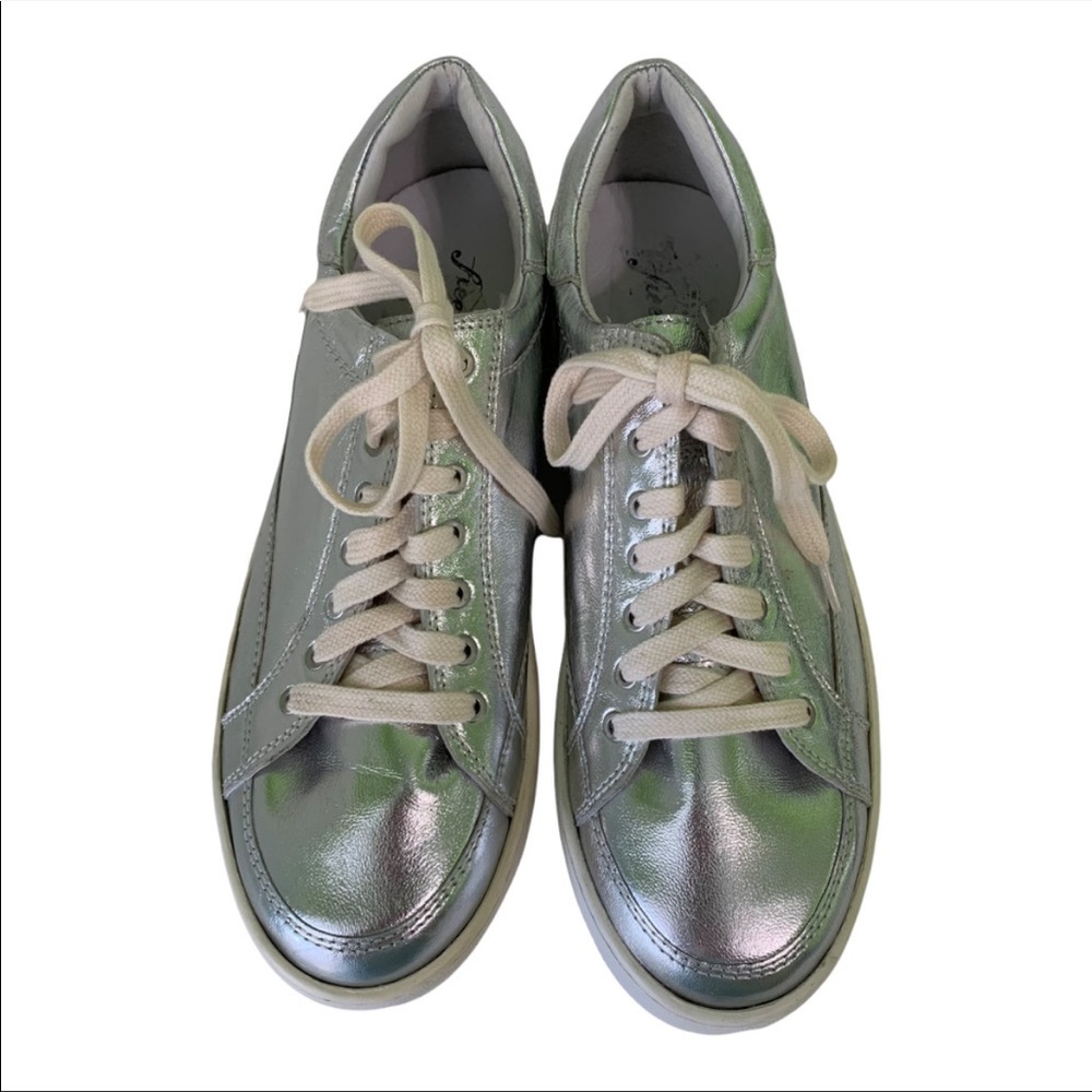 FREE PEOPLE Silver Leather Letterman Platform Sneakers 41
